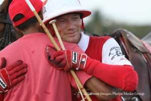 After winning the Ylvisaker Cup, Coca-Cola's Sugar Erskine thanks his groom -  the first thing he always does on his way back to the team tent.