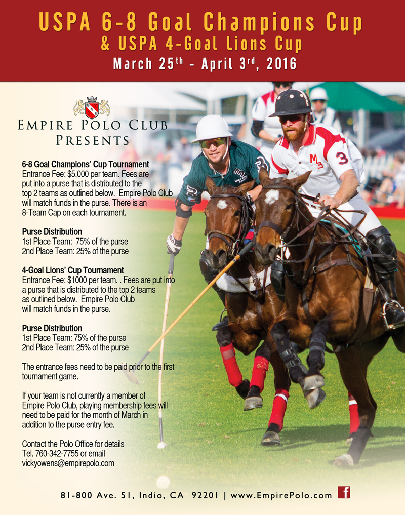 USPA 6-8 Goal Champions Cup & 4-Goal Lions Cup Money Games Coming in March