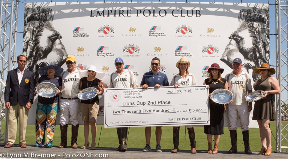 Blazers won 2nd Place in the USPA 4-Goal Lions Cup Finals and $2500.  From left to right:  Mondo Gonzalez, Kyle Fargey, Malia McCoy and Pat Powell.  